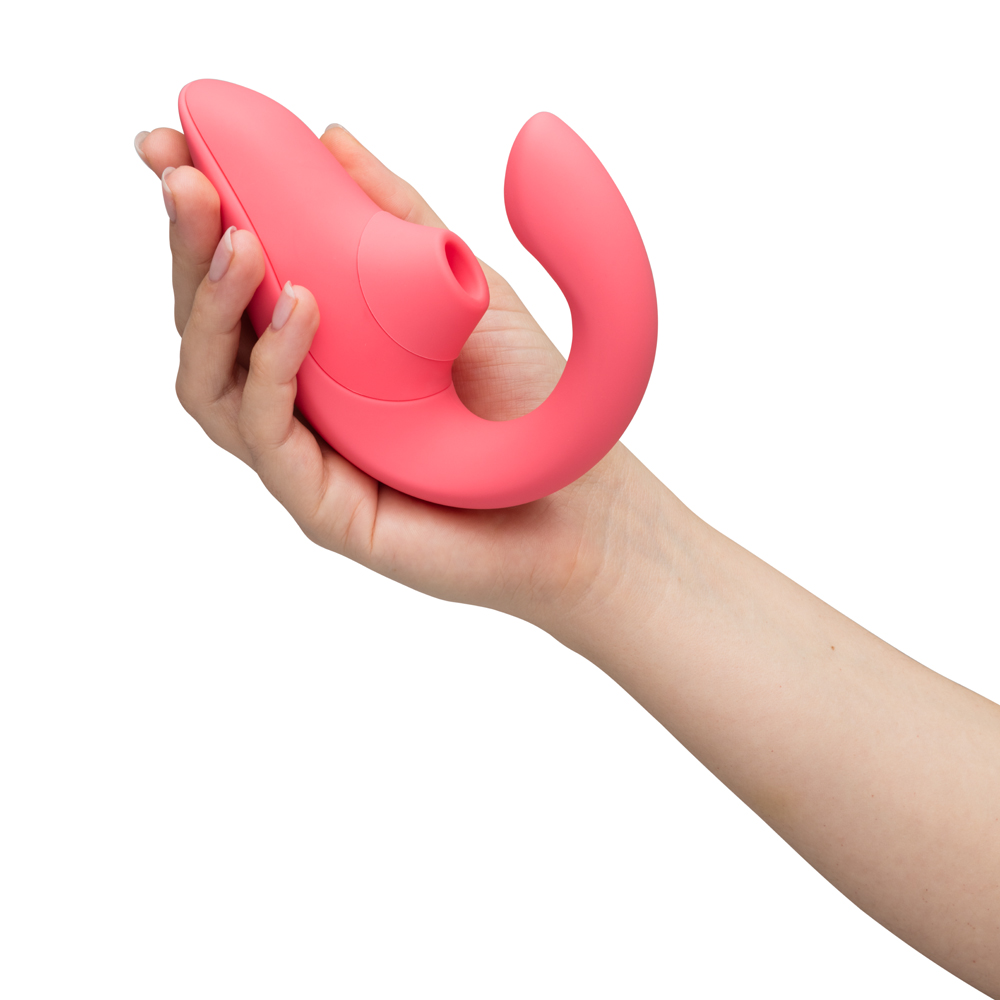 Angled view of the  Womanizer vibrator designed for intimate use