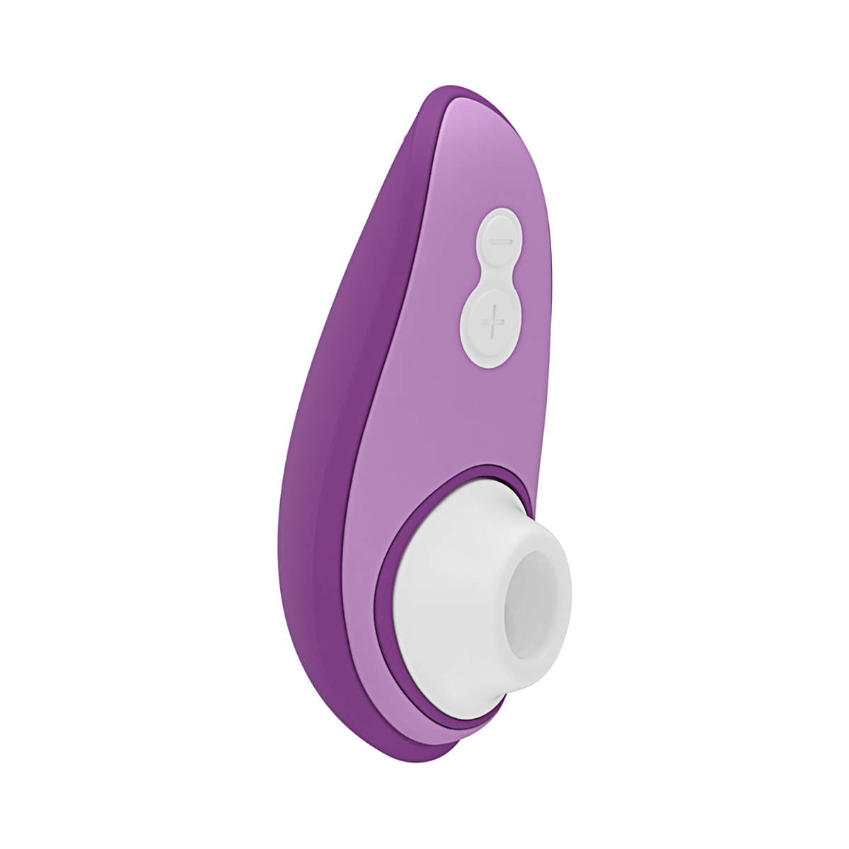 Lifestyle shot featuring the Purple Womanizer vibrator beside the bed