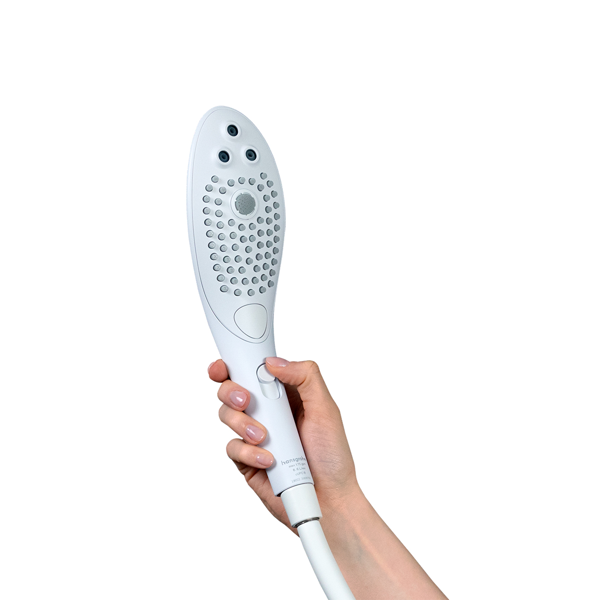 Angled view of the White Womanizer vibrator designed for intimate use