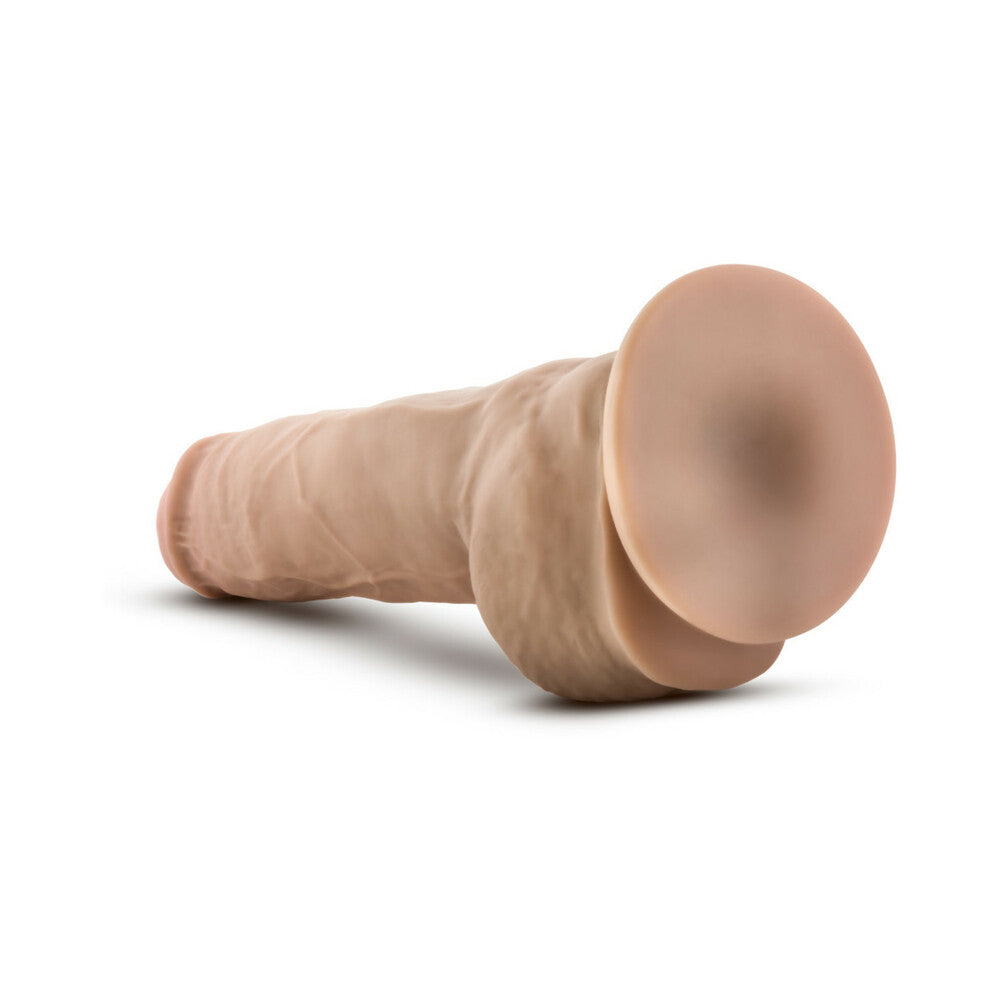10 inch Dildo by Blush in Vanilla Ivory Beige shown for pegging Her or Him