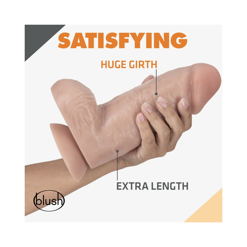 10 inch Dildo by Blush in Vanilla Ivory Beige shown for pegging Her or Him