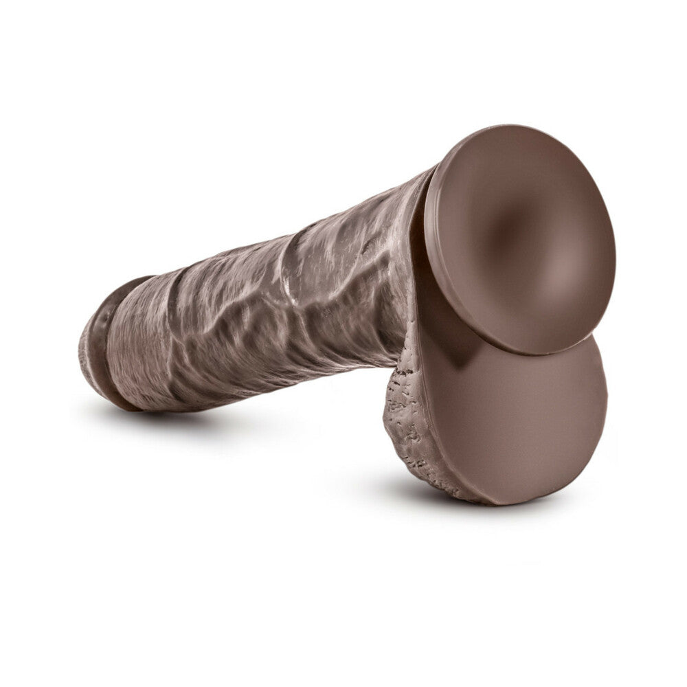 11.5 inch Dildo by Blush in Dark Brown shown for pegging Her or Him
