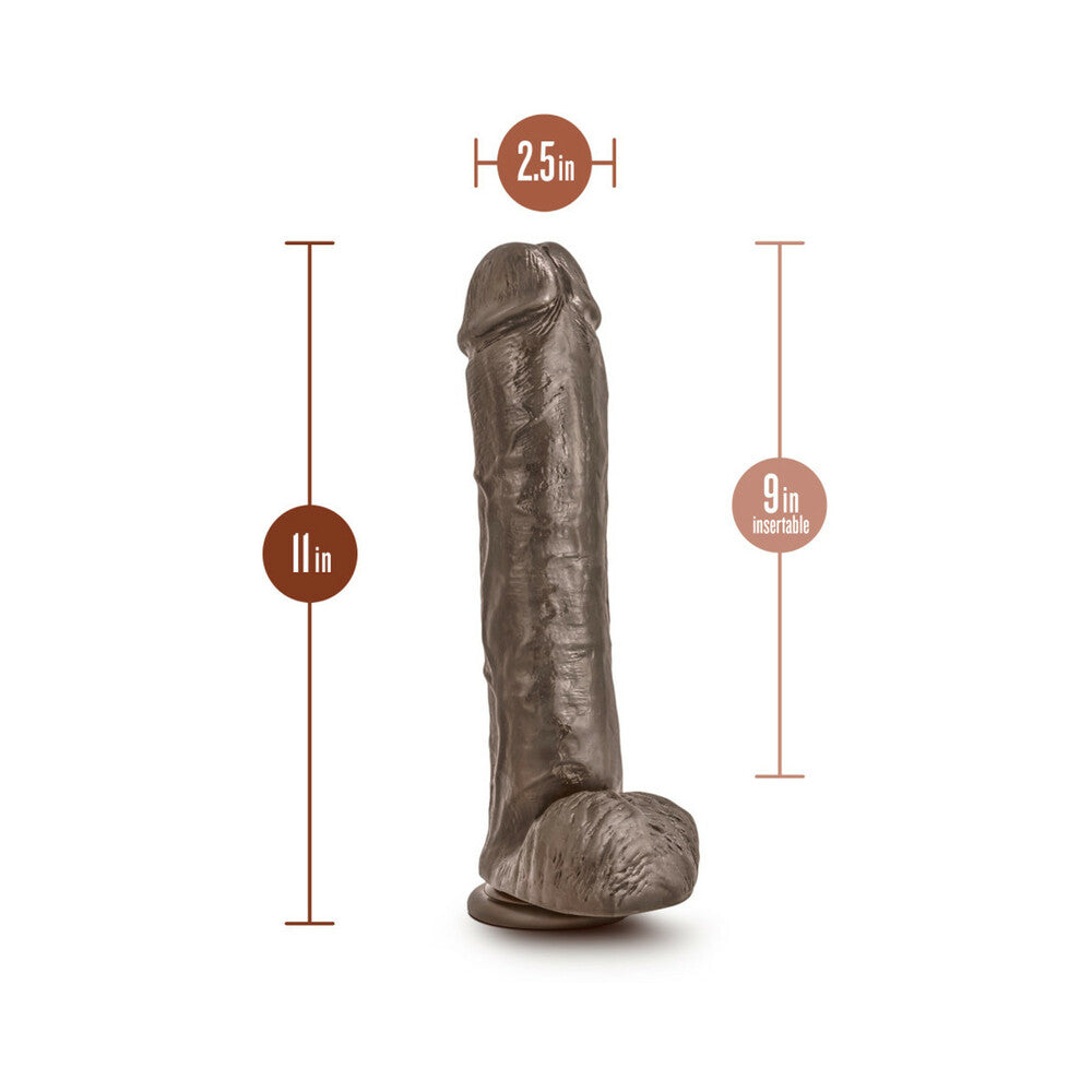 11.5 inch Dildo by Blush in Dark Brown displayed for pegging Him or Her
