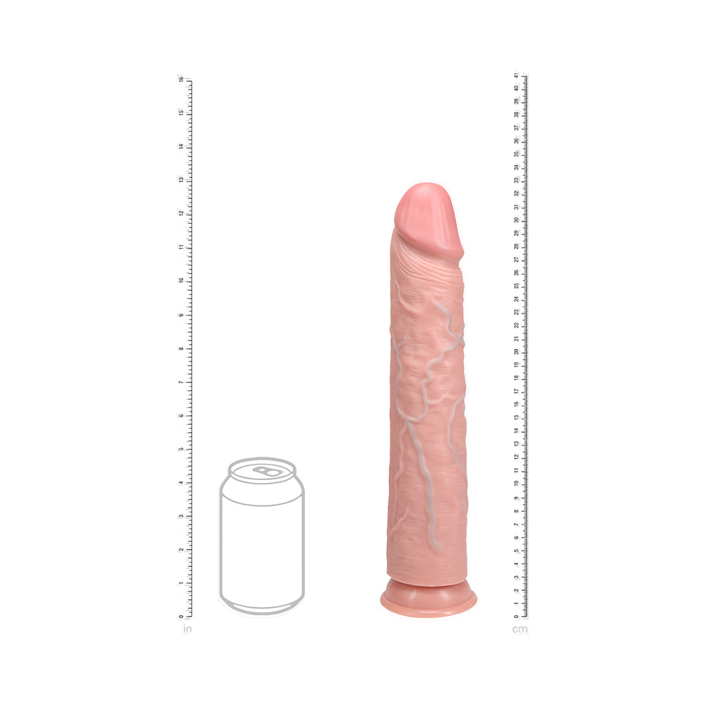 13 inch Dildo by Shots in Vanilla Ivory Beige shown for pegging Her or Him
