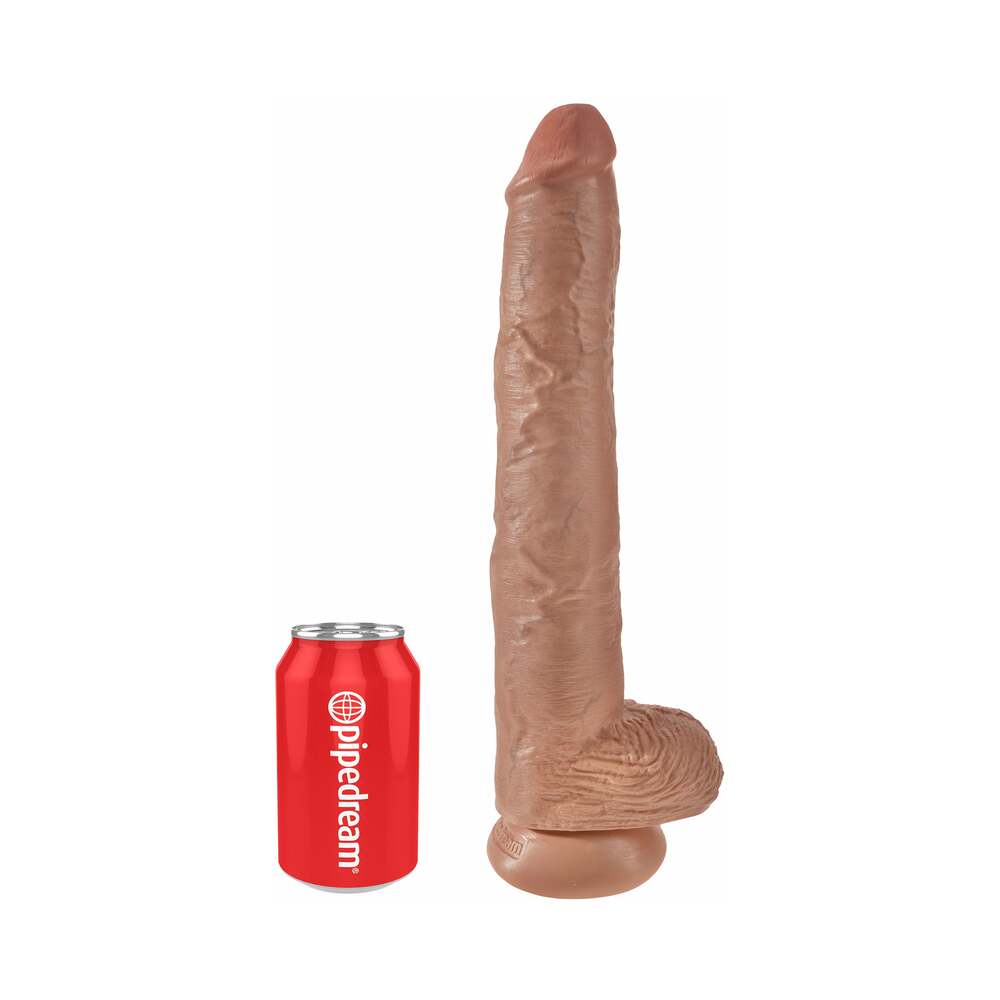 14 inch Dildo by Pipedream in Tan Light Brown Mocha shown for pegging Her or Him