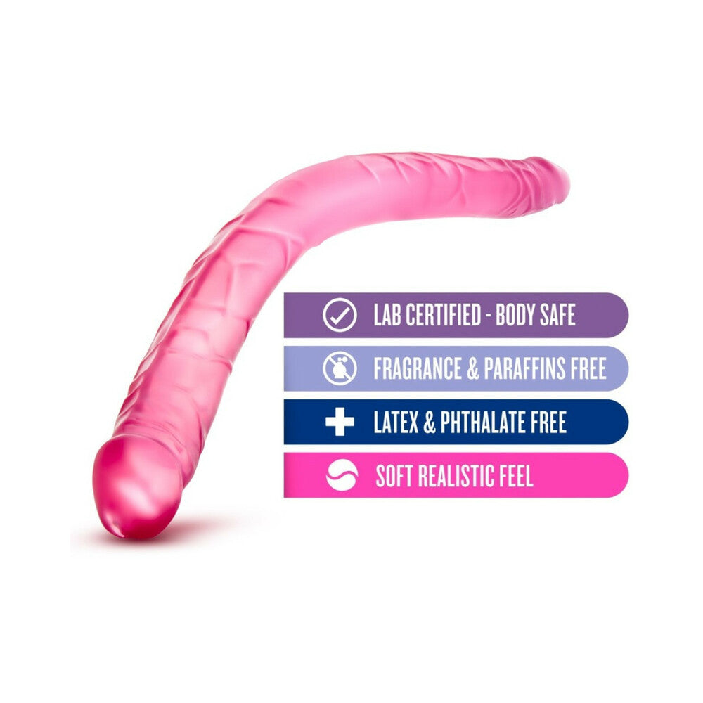 16 inch Dildo by Blush in Hot Pink Magenta Fuchsia shown for pegging Her or Him