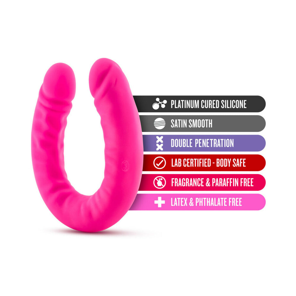 18 inch Dildo by Blush in Hot Pink Magenta Fuchsia shown for pegging Her or Him