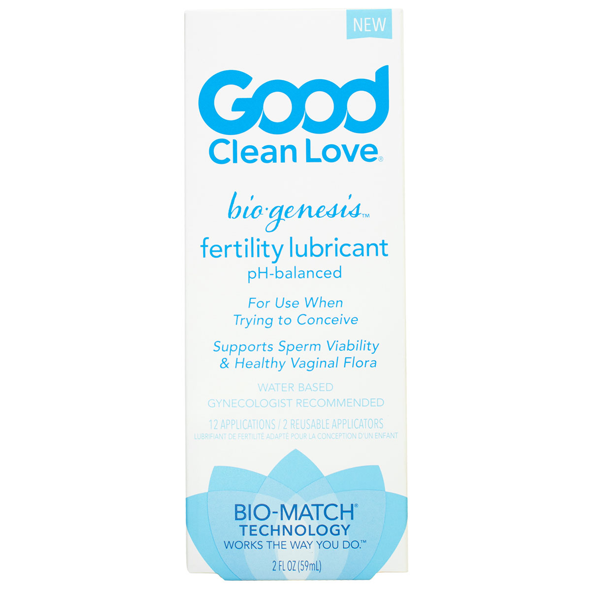 Bottle of 2 oz Water Based Lube Good Clean Love showing clean, lightweight formula