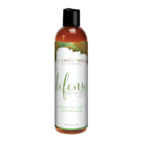 Bottle of 2 oz water based lube intimate earth showing clean, lightweight formula