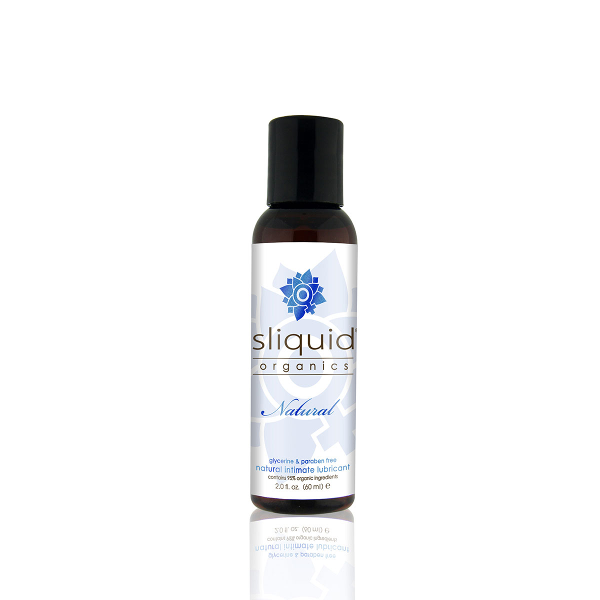 Bottle of 2 oz Organic Lube Sliquid showing clean, plant-based formula