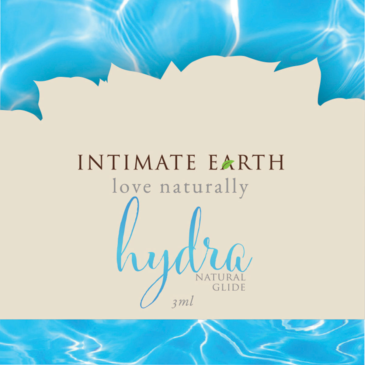Bottle of 3 ml. Water Based Lube Intimate Earth showing clean, lightweight formula