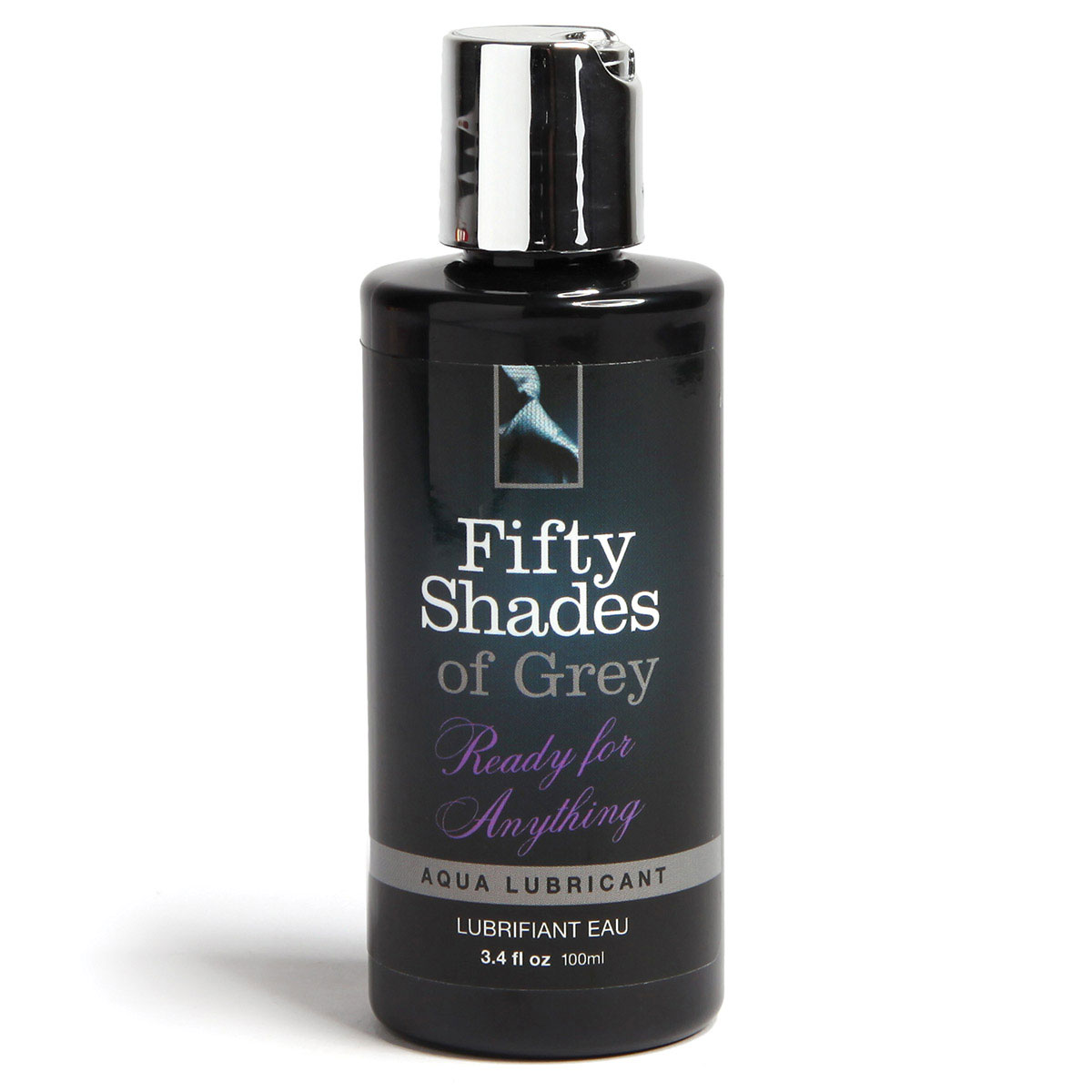 Bottle of 3.4 oz Water Based Lube Fifty Shades of Grey showing clean, lightweight formula