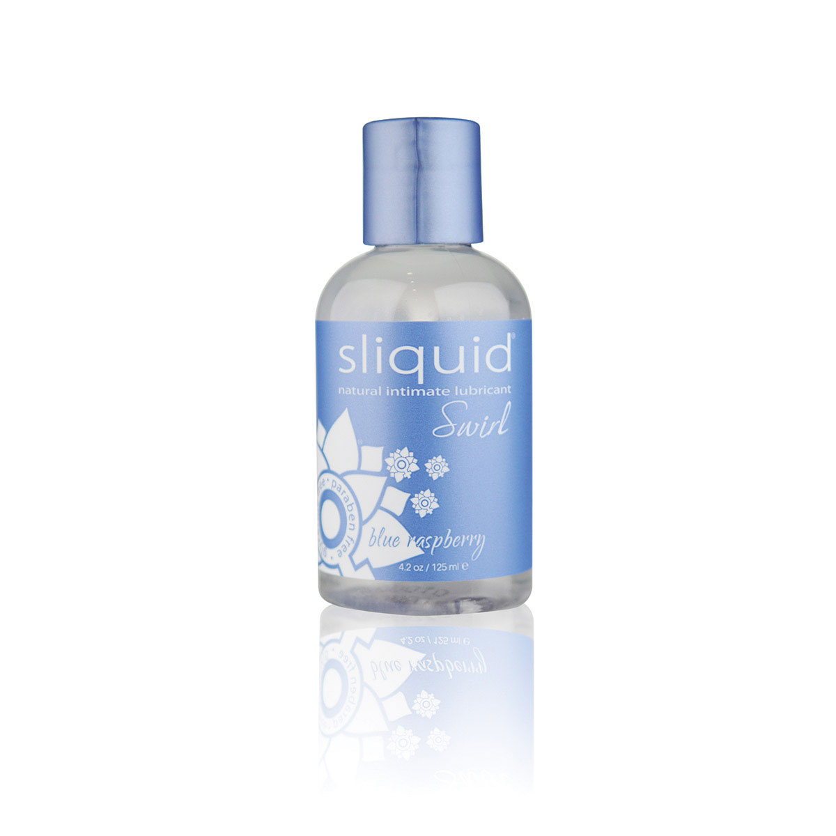 Bottle of 4.2 oz Water Based Lube Sliquid showing clean, lightweight formula