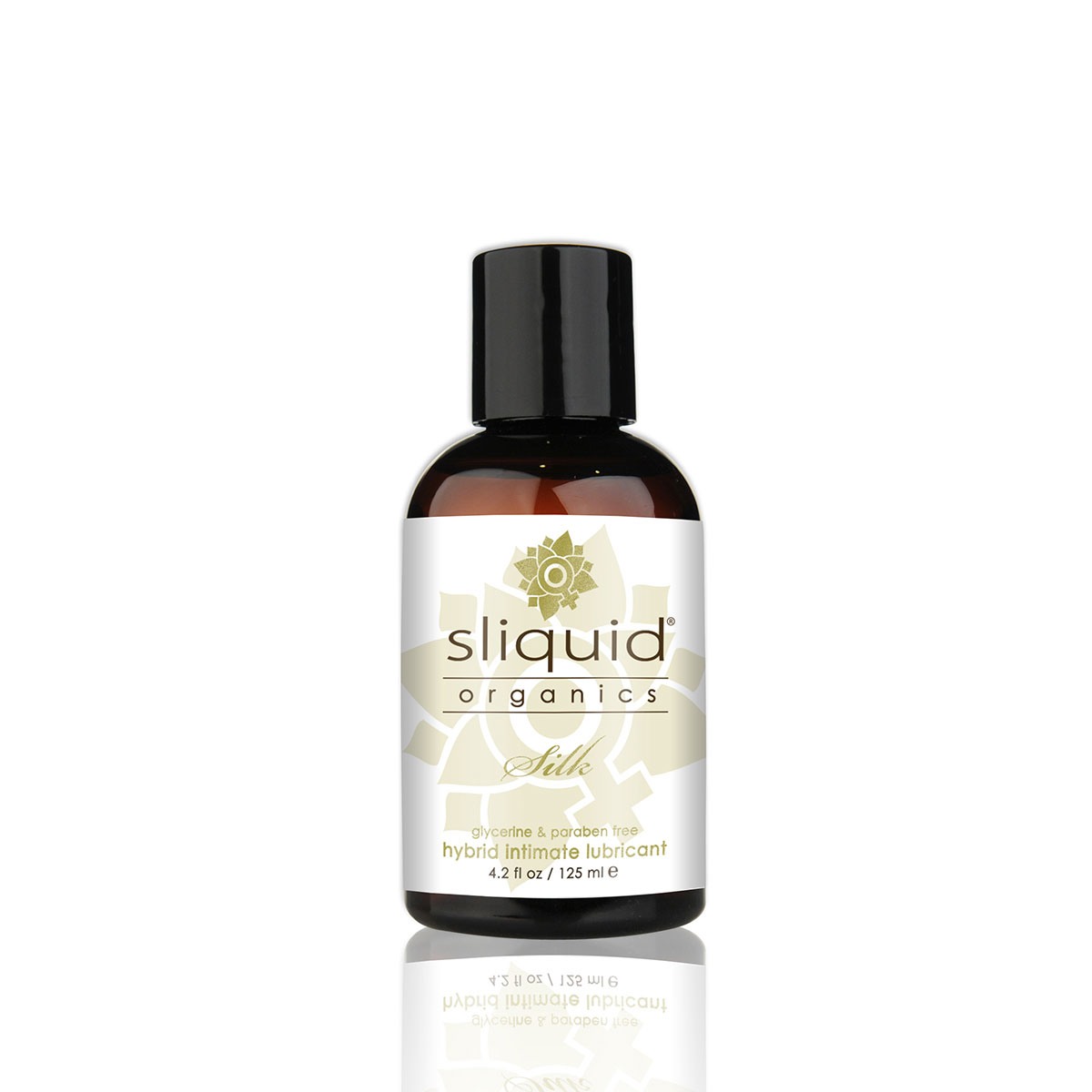 Bottle of 4.2 oz Organic Lube Sliquid showing clean, plant-based formula