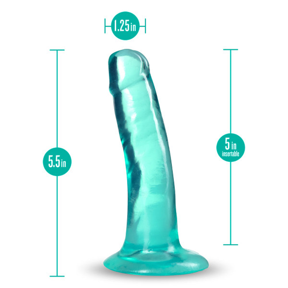 5 inch Dildo by Blush in Teal Turquoise Aqua shown for pegging Her or Him