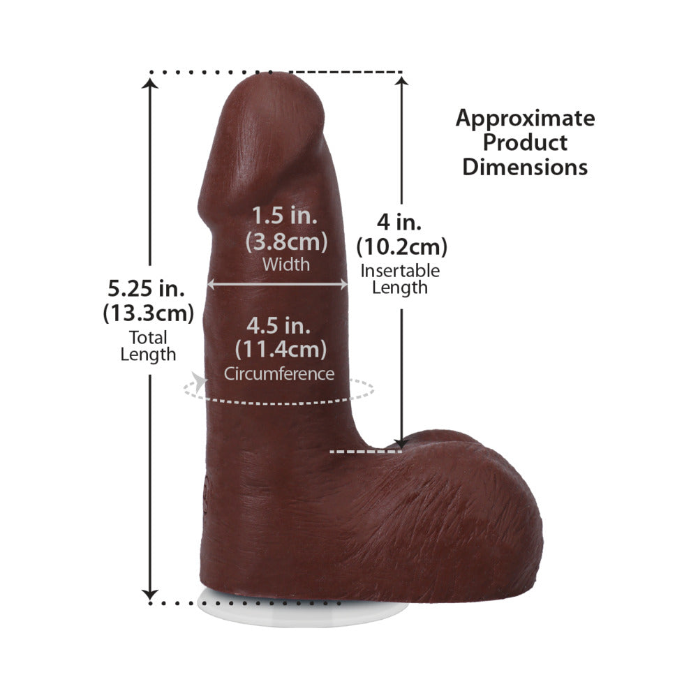 5 inch Dildo by Doc Johnson in Brown Chocolate Cocoa displayed for pegging Him or Her