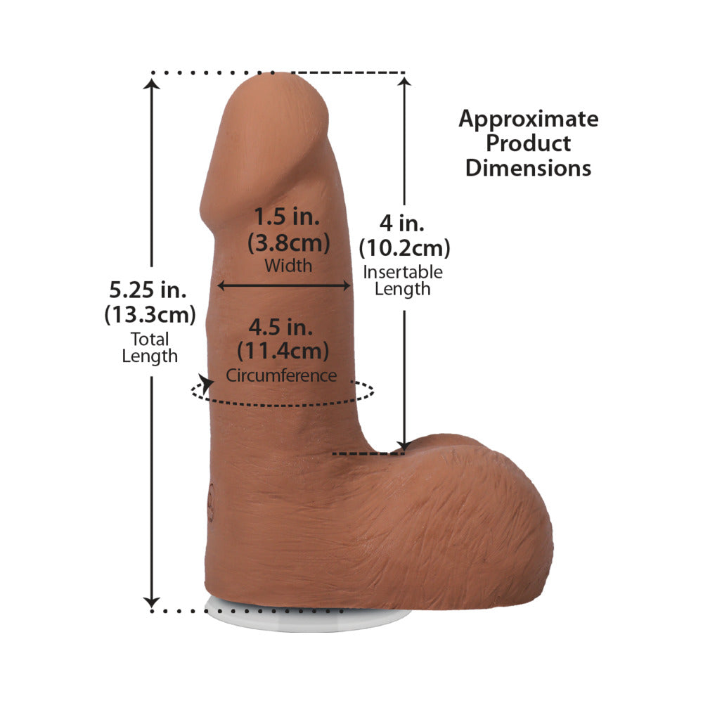 5 inch Dildo by Doc Johnson in Tan Light Brown Mocha displayed for pegging Him or Her