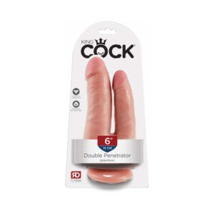 6 inch Dildo Pipedream Vanilla Ivory Beige King Cock Double Penetrator Realistic Dual Entry With Suction Cup Beige