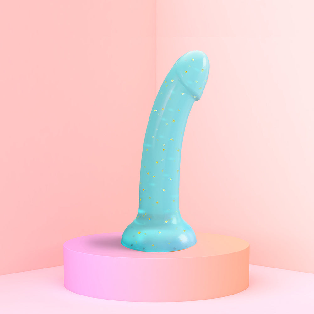 6 inch Dildo by Lovely Planet in Blue shown for pegging Her or Him