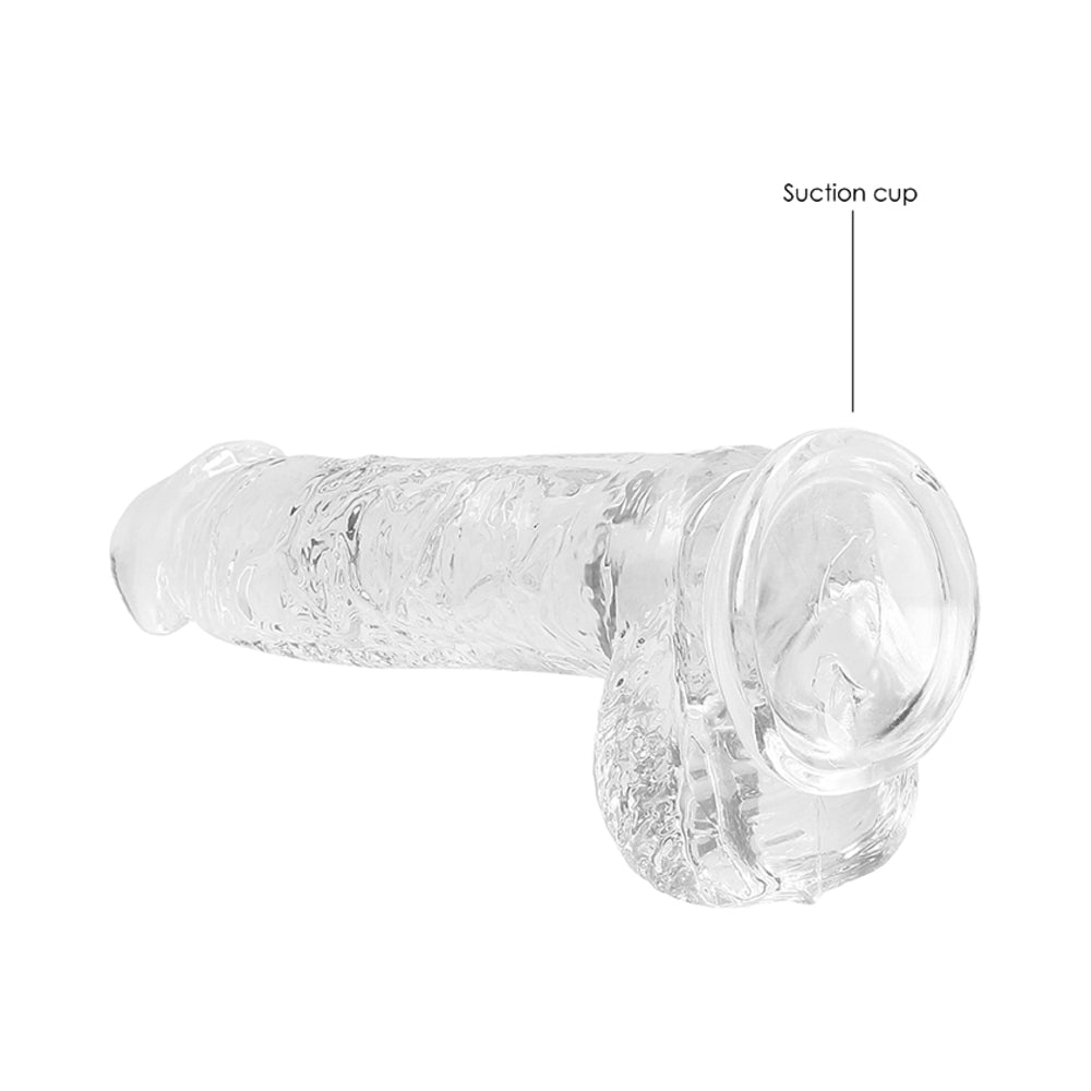 6 inch Dildo by Shots in Clear shown for pegging Her or Him