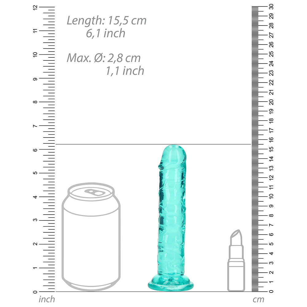 6 inch Dildo by Shots in Teal Turquoise Aqua displayed for pegging Him or Her