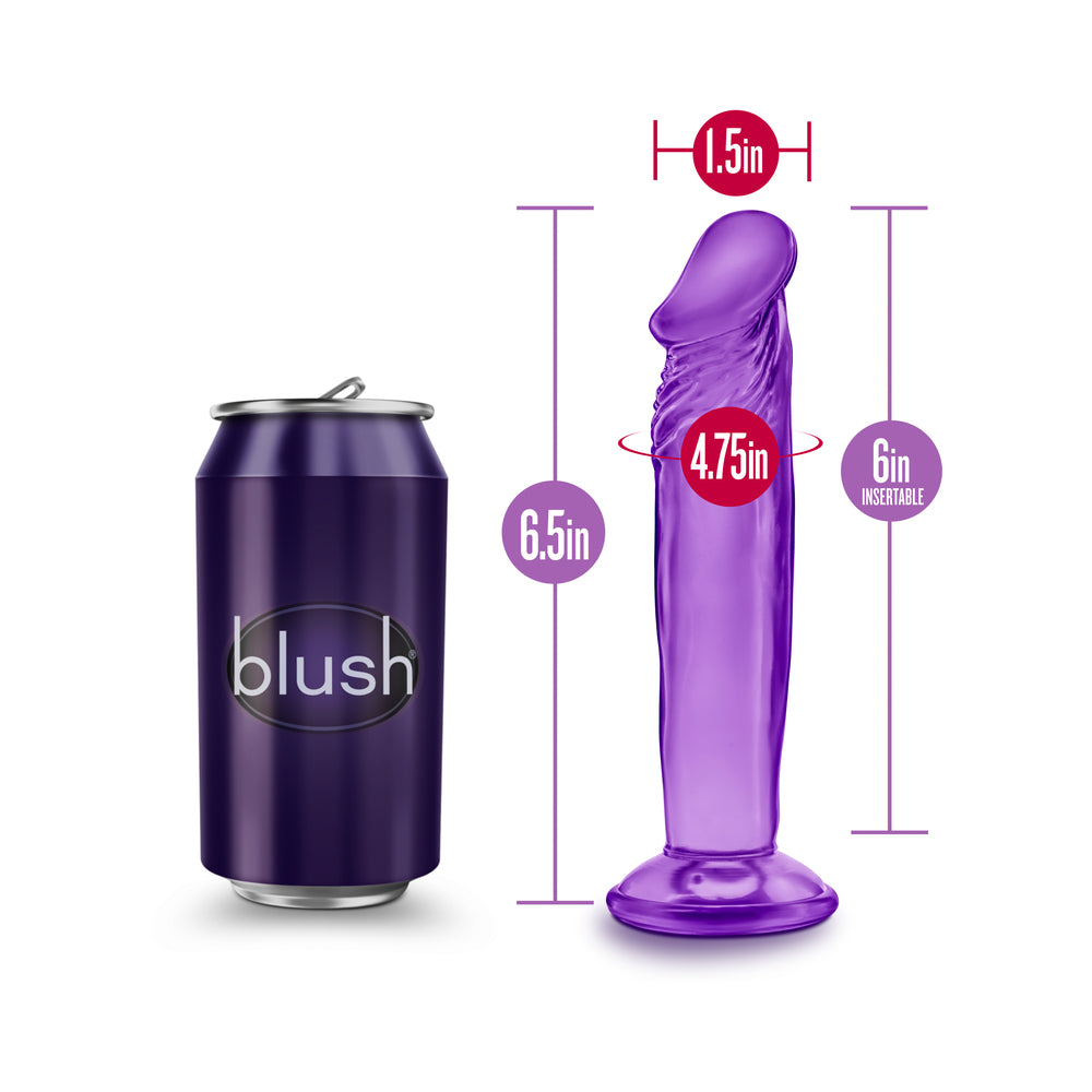 6.5 inch Dildo by Blush in Purple displayed for pegging Him or Her