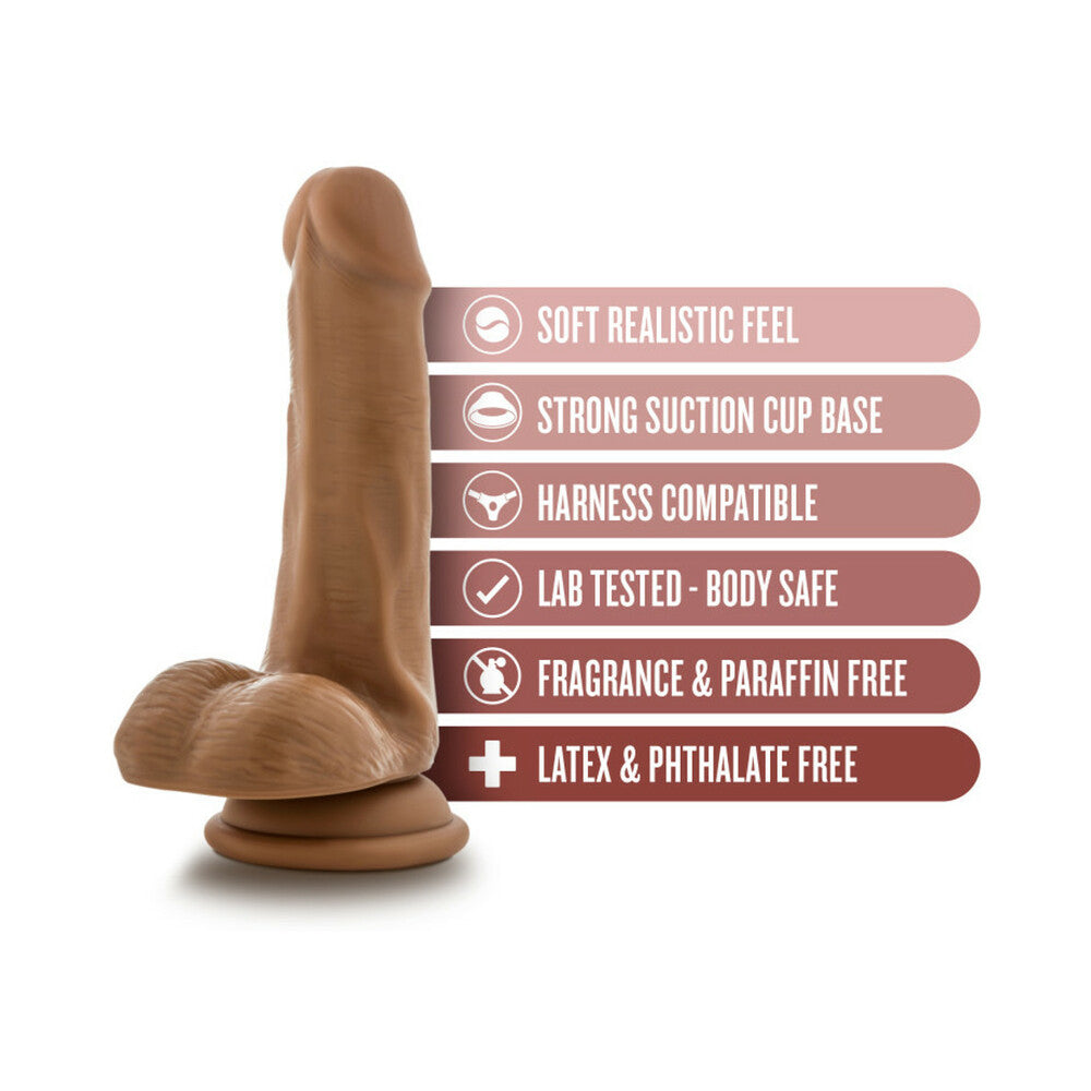 6.5 inch Dildo by Blush in Tan Light Brown Mocha displayed for pegging Him or Her
