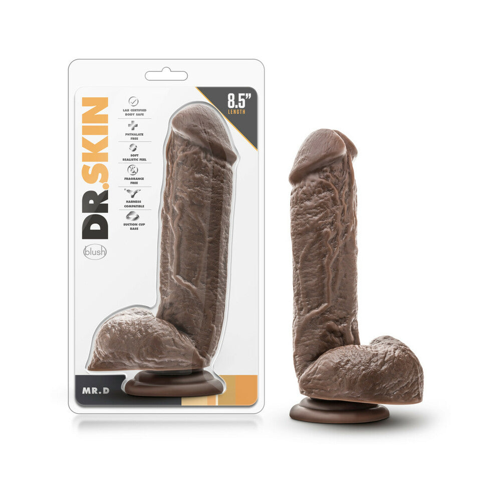 8.5 inch Dildo by Blush in Dark Brown shown for use by Her or Him