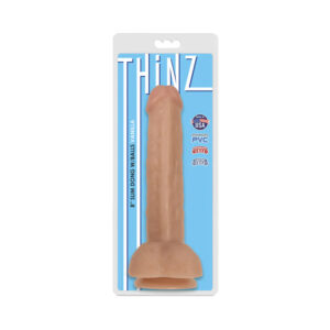8 inch Dildo Curve Novelties Vanilla Ivory Beige Curve Toys Thinz Slim with Balls & Suction Cup Beige