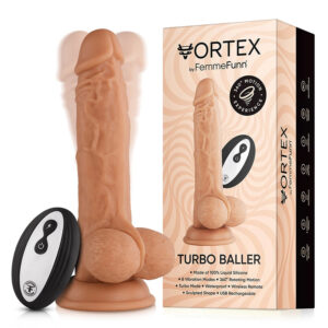 8.25 inch Dildo FemmeFunn Vanilla Ivory Beige Vortex Turbo Baller 2 0 Vibrating Rotating Beige