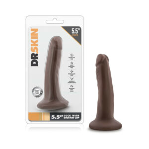 5. 5 inch dildo by blush in dark brown shown for use by her or him