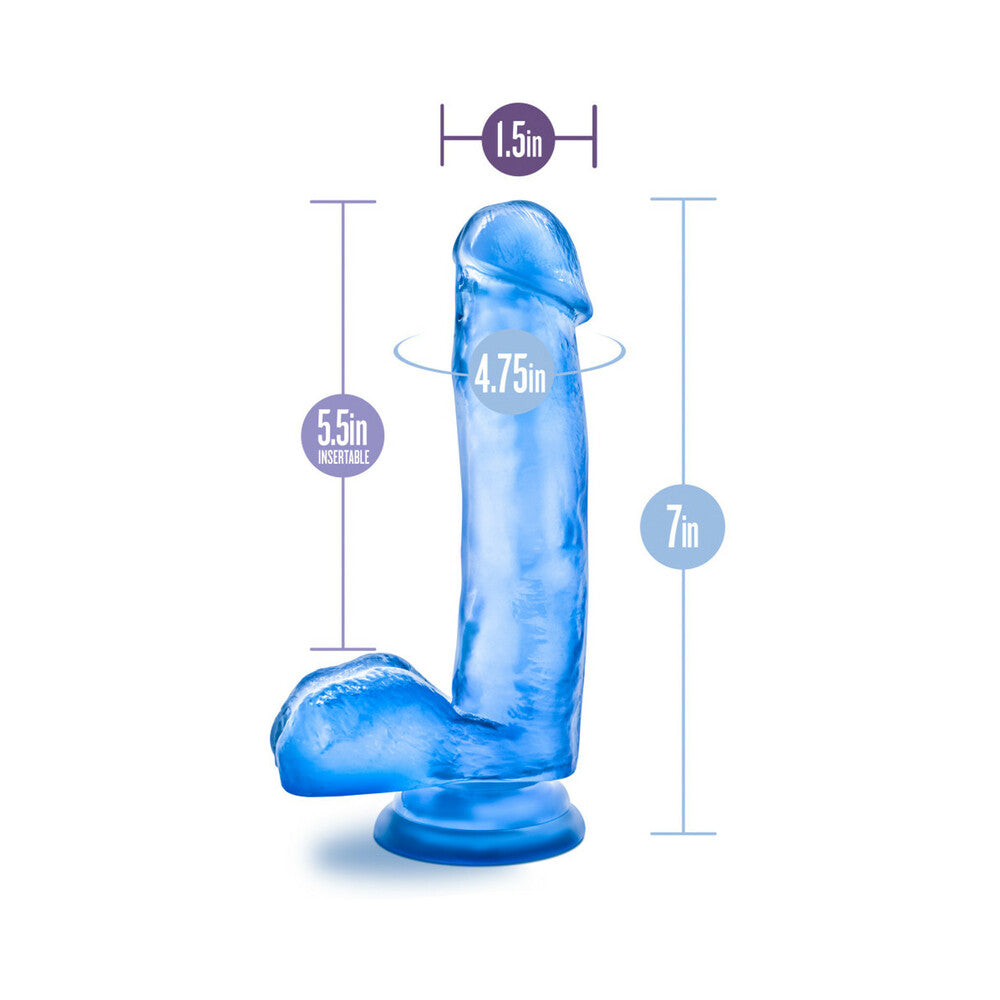 7 inch Dildo by Blush in Blue displayed for pegging Him or Her