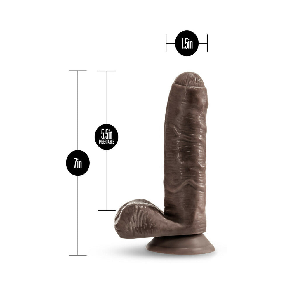 7 inch Dildo by Blush in Dark Brown displayed for pegging Him or Her