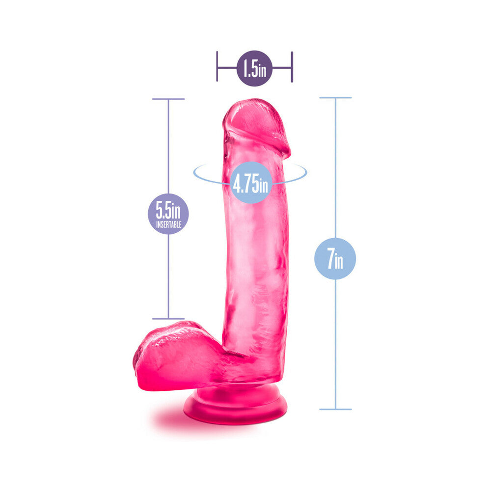 7 inch Dildo by Blush in Hot Pink Magenta Fuchsia displayed for pegging Him or Her