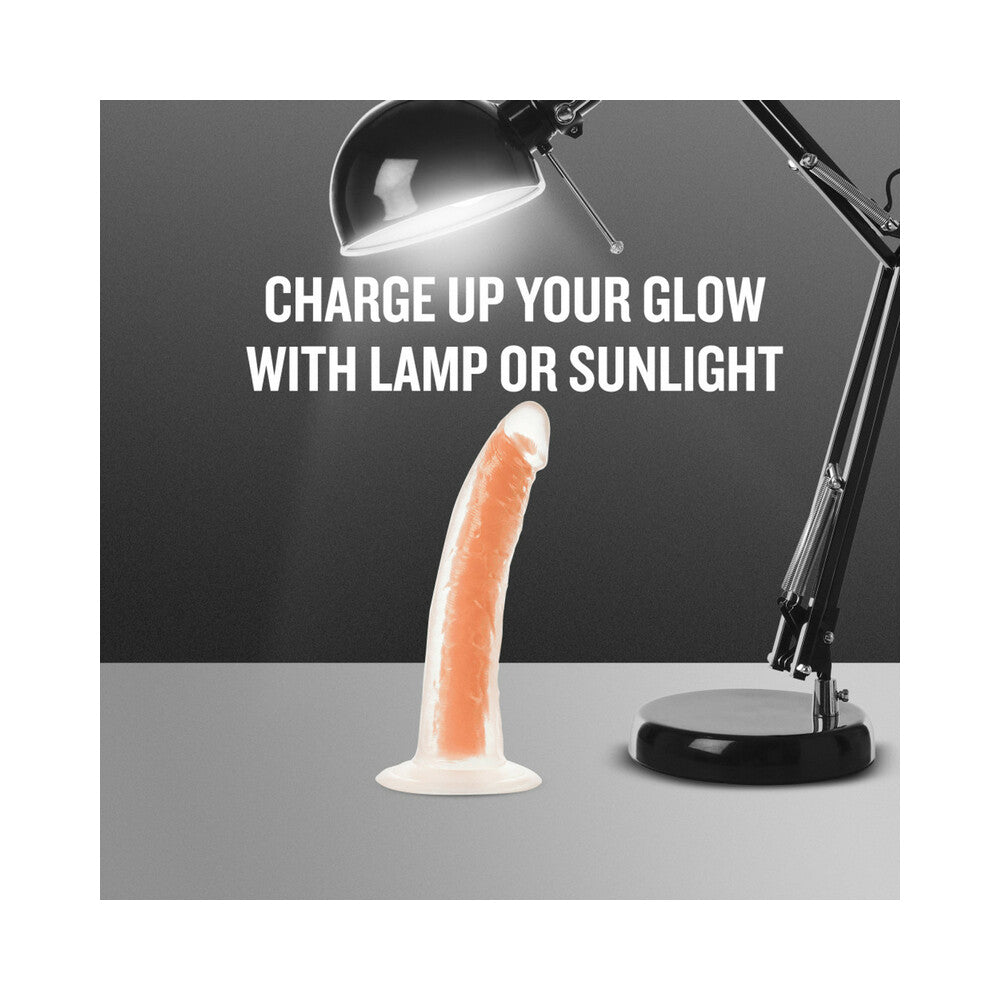 7 inch Dildo by Blush in Orange displayed for pegging Him or Her