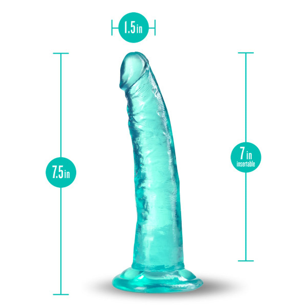 7 inch Dildo by Blush in Teal Turquoise Aqua shown for pegging Her or Him