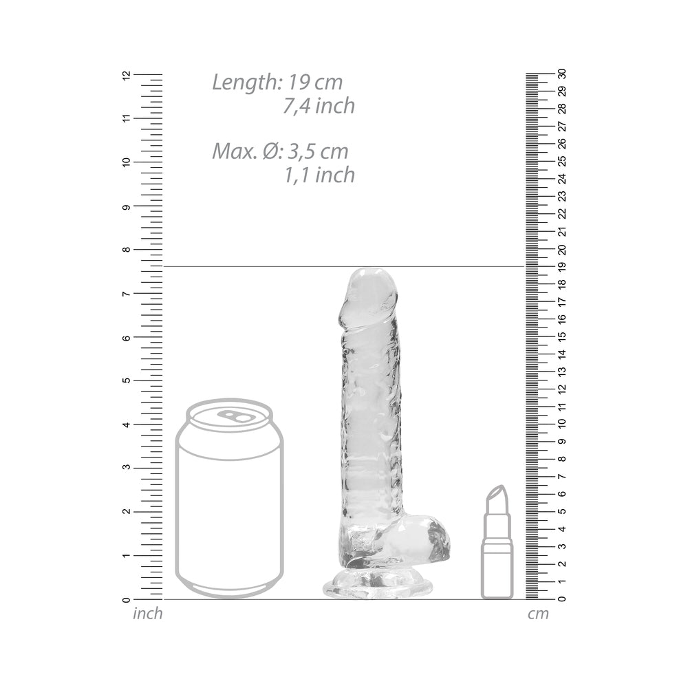 7 inch Dildo by Shots in Clear displayed for pegging Him or Her