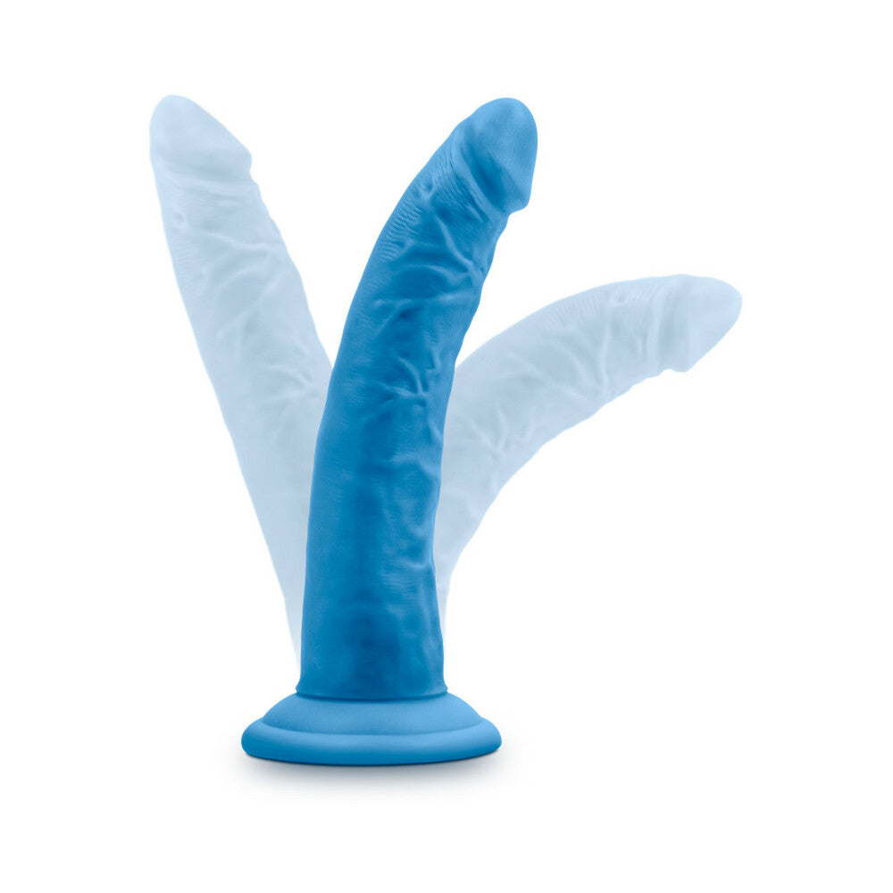 7.5 inch Dildo by Blush in Blue displayed for pegging Him or Her