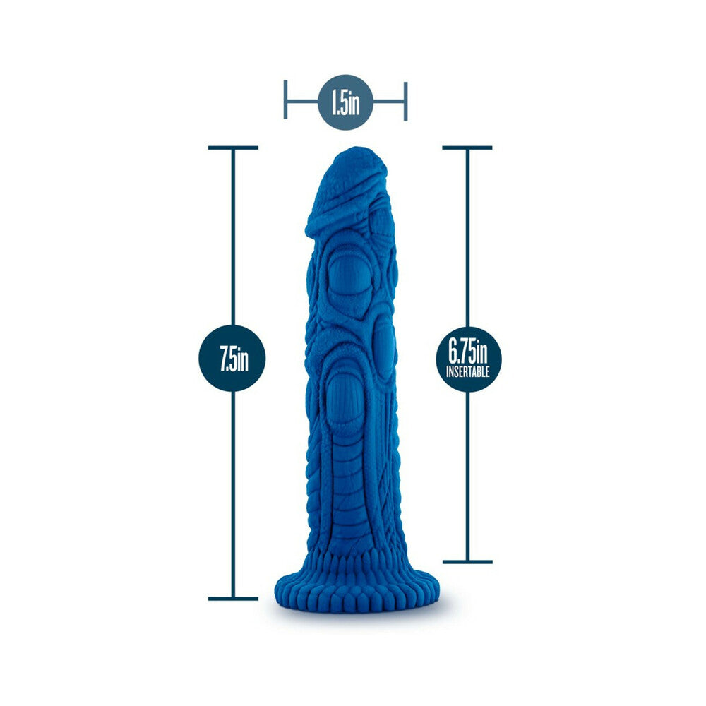 7.5 inch Dildo by Blush in Blue displayed for pegging Him or Her