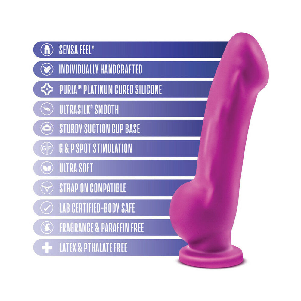 7.5 inch Dildo by Blush in Hot Pink Magenta Fuchsia shown for pegging Her or Him