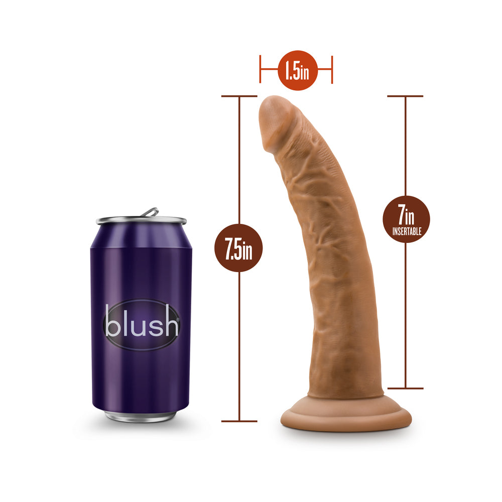 7.5 inch Dildo by Blush in Tan Light Brown Mocha displayed for pegging Him or Her