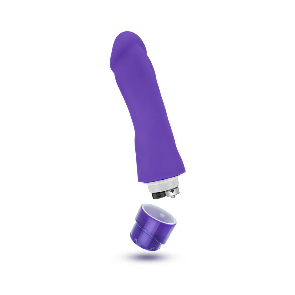 7.75 inch Dildo by Blush in Purple displayed for pegging Him or Her