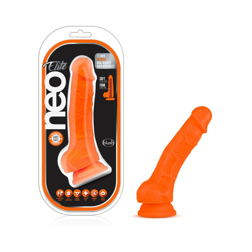 7.5 inch Dildo by Blush in Orange shown for use by Her or Him