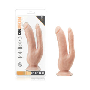 8 inch Dildo Blush Vanilla Ivory Beige Dr Skin DP Cock Realistic Dual Entry Beige