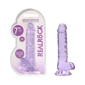 7 inch Dildo Shots Light Purple RealRock Crystal Realistic With Balls and Suction Cup