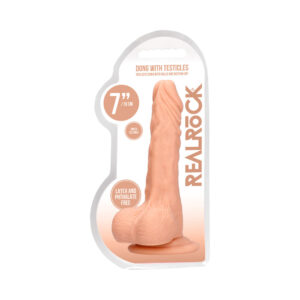 7 inch Dildo Shots Vanilla Ivory Beige RealRock Realistic With Balls and Suction Cup Beige