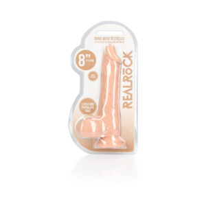 8 inch Dildo Shots Vanilla Ivory Beige RealRock Realistic With Balls and Suction Cup Beige