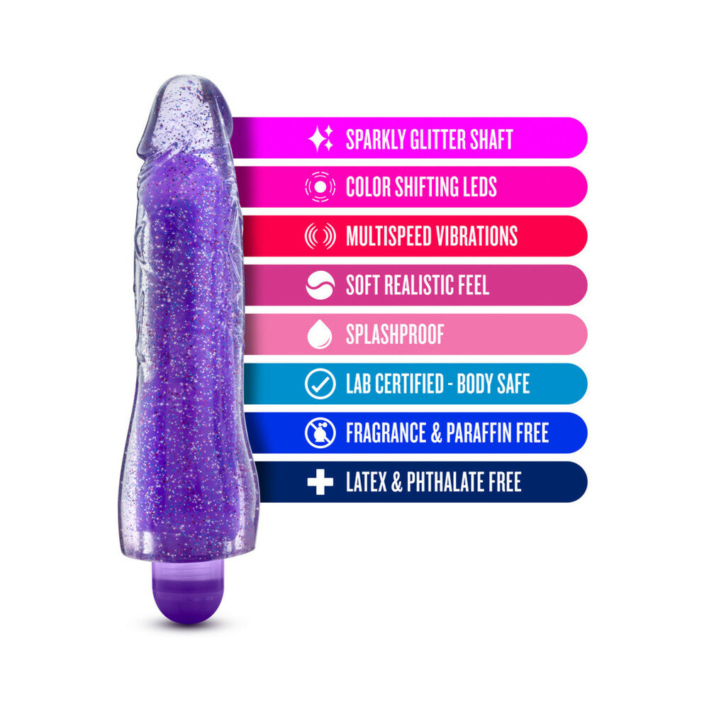 8 inch Dildo by Blush in Purple displayed for pegging Him or Her