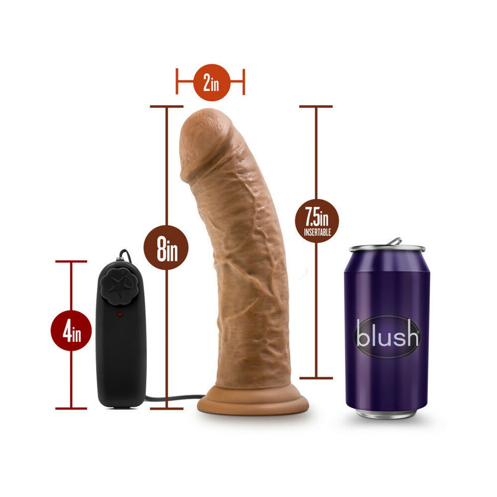 8 inch Dildo by Blush in Tan Light Brown Mocha displayed for pegging Him or Her