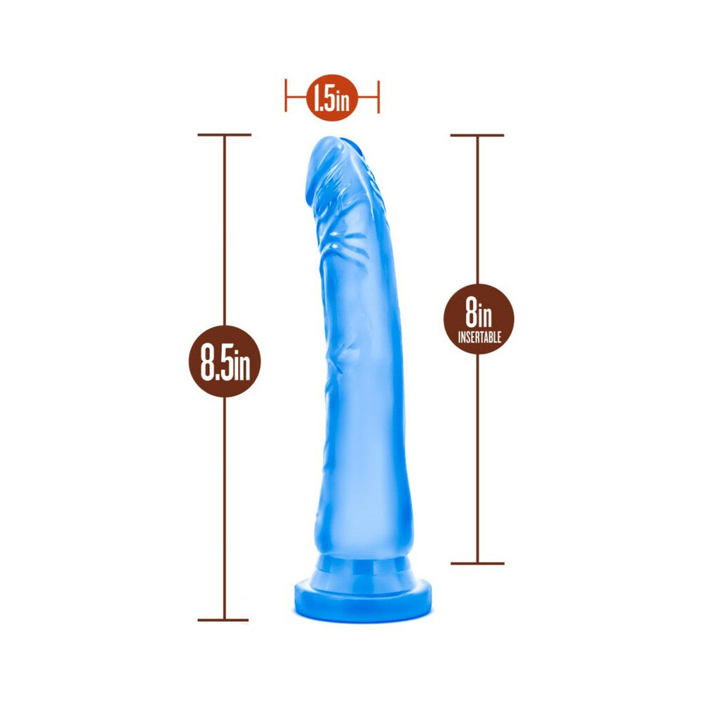 8.5 inch Dildo by Blush in Blue displayed for pegging Him or Her